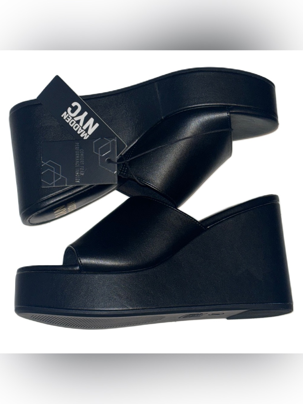 Madden NYC Black Platform Boho Wedge Slide on Sandals - Women's 7 - Picture 2 of 15